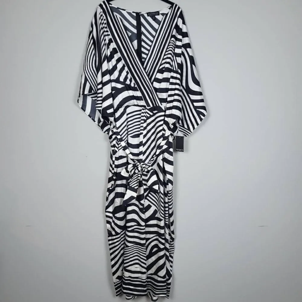 Eloquii Womens Plus 26 3X Wide Leg Jumpsuit Black White Cropped Pockets NWT - Picture 3 of 8